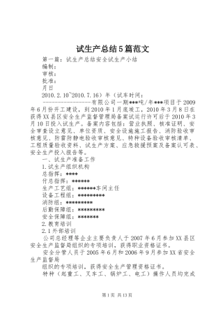 试生产总结5篇范文