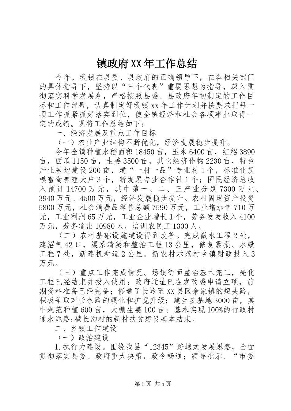 镇政府XX年工作总结_第1页