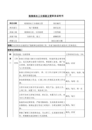 检修部水工分部副主管职务说明