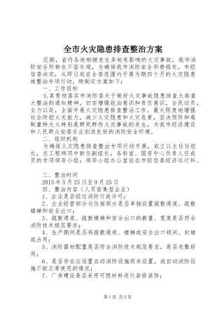 全市火灾隐患排查整治实施方案