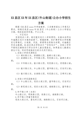 XX县区XX年XX县区(牛山街道)公办小学招生实施方案
