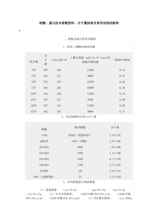 核酸、蛋白技术参数资料、分子量标准及常用试剂的配制