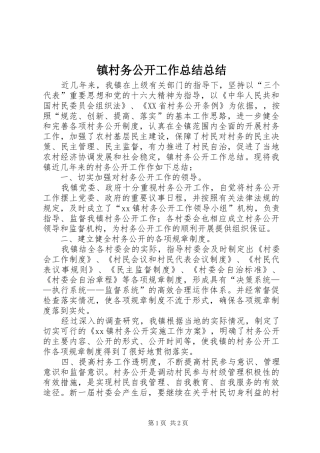 镇村务公开工作总结总结