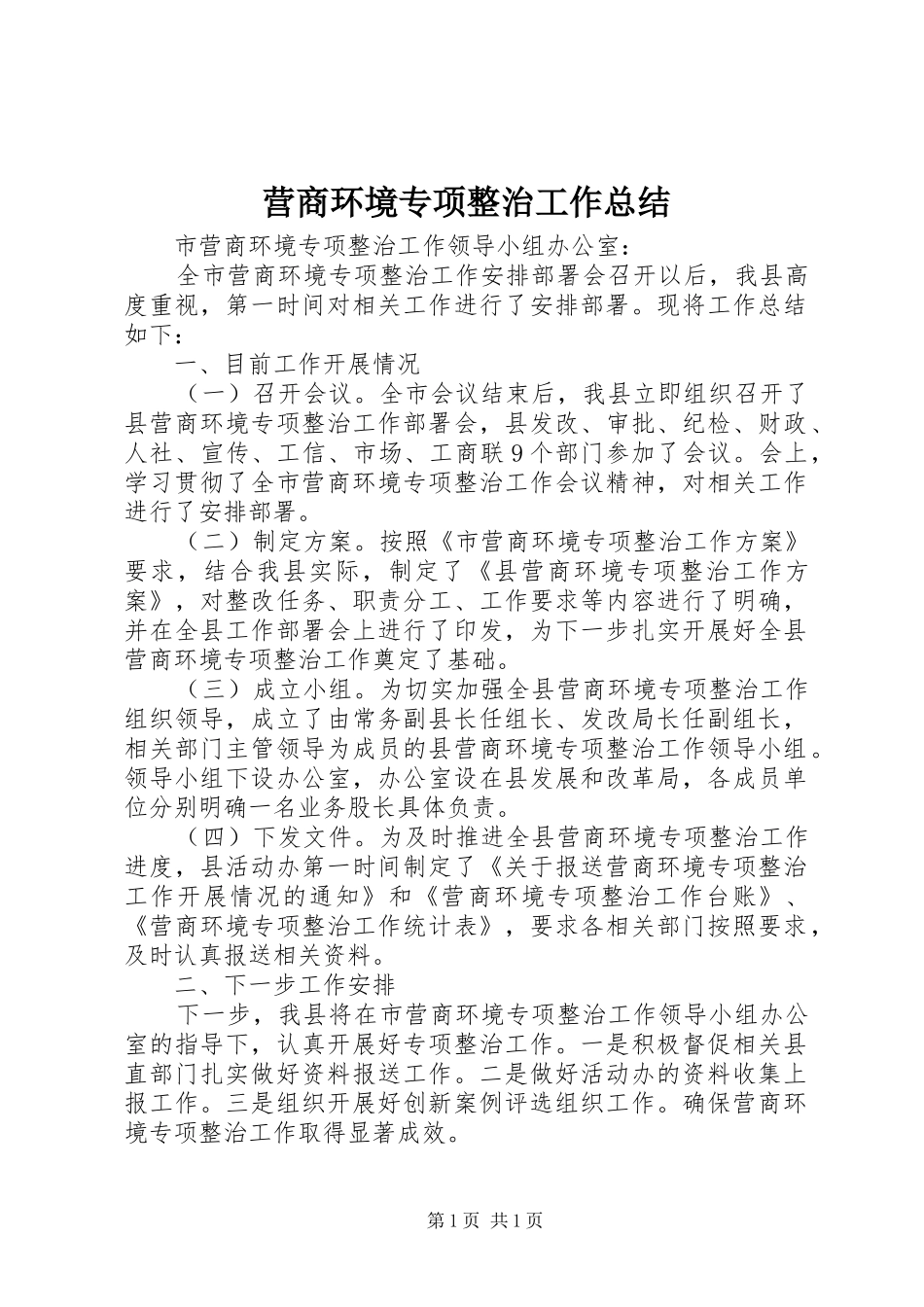 营商环境专项整治工作总结_第1页