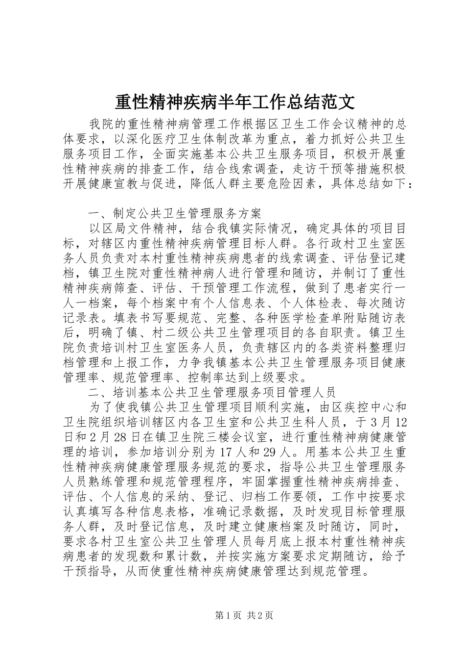 重性精神疾病半年工作总结范文_第1页