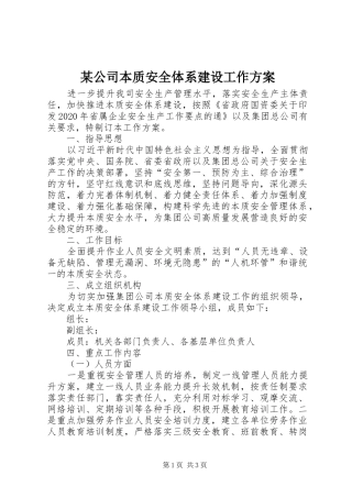 某公司本质安全体系建设工作方案