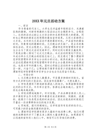 XX年元旦活动实施方案_