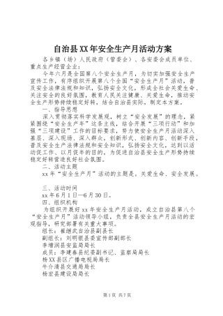 自治县XX年安全生产月活动实施方案