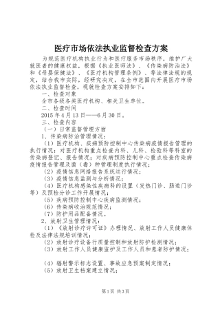 医疗市场依法执业监督检查实施方案