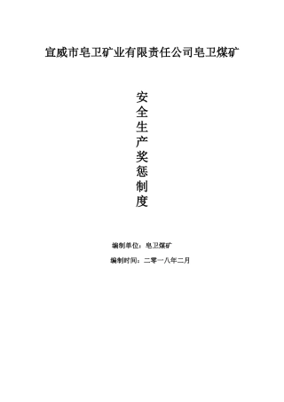 某矿业有限责任公司皂卫煤矿安全生产奖惩制度