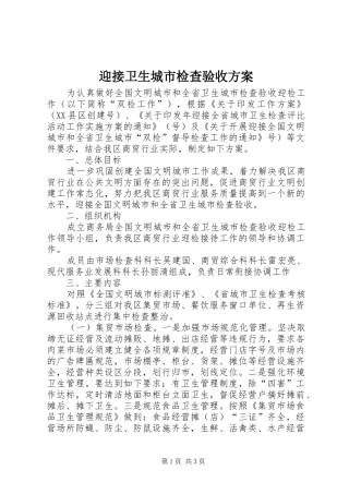 迎接卫生城市检查验收实施方案