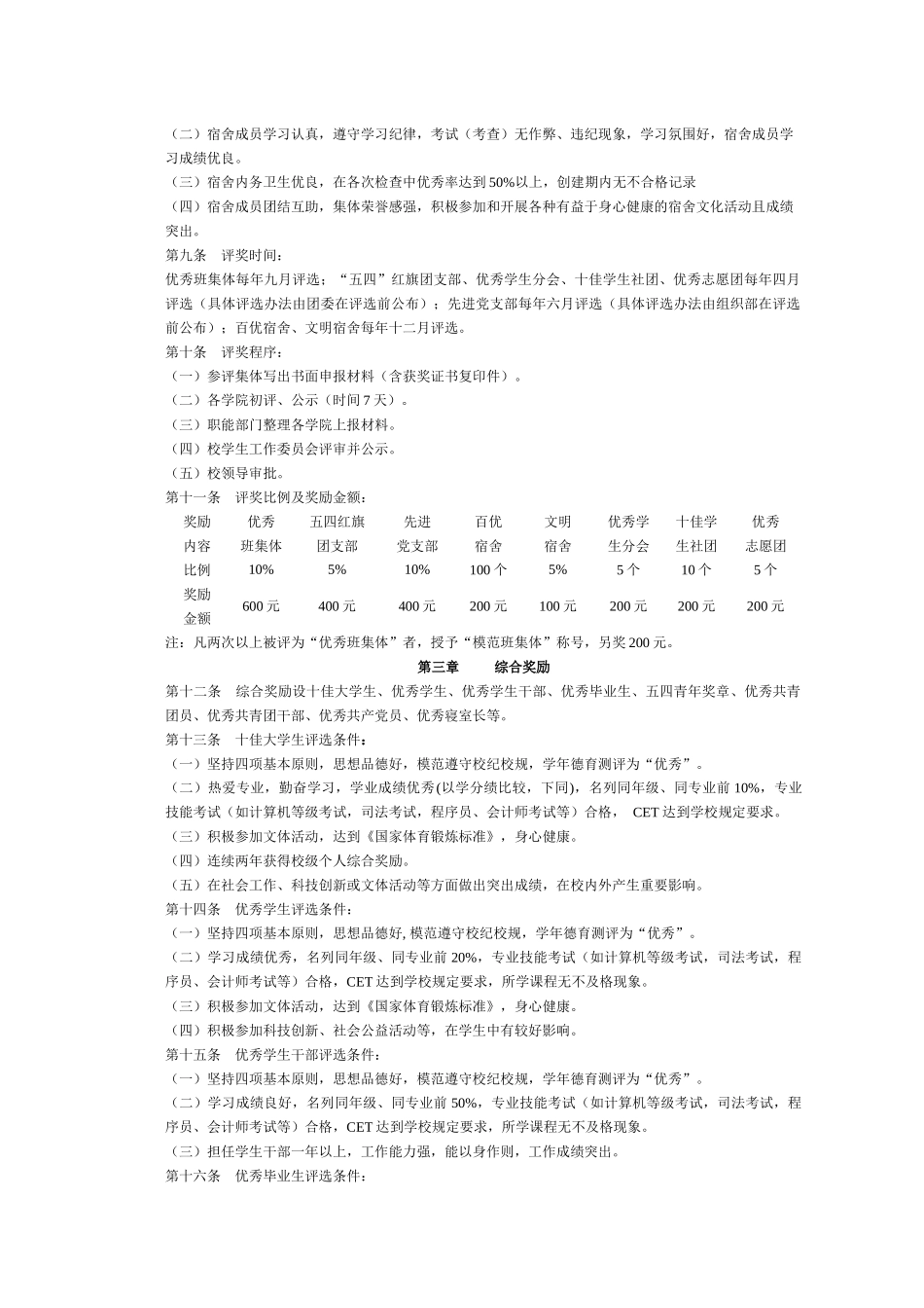 湖南科技大学学生奖励办法(修订)_第2页