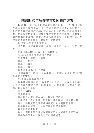 瑞成时代广场春节前期间推广实施方案