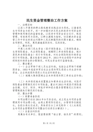 民生资金管理整治工作实施方案