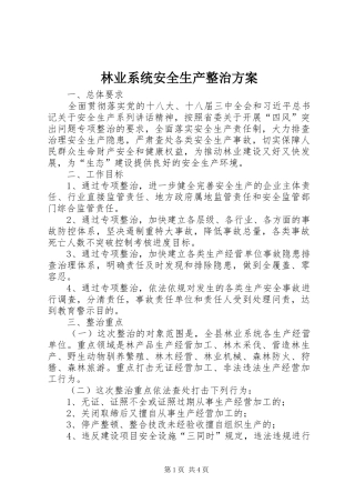 林业系统安全生产整治方案