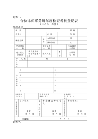 合伙律师事务所年度检查考核登记表