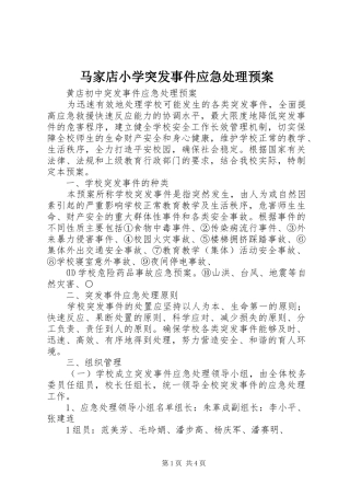 马家店小学突发事件应急预案