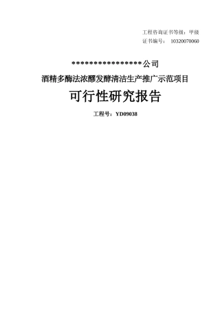 酒精多酶法浓醪发酵清洁生产可研