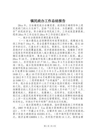 镇民政办工作总结报告