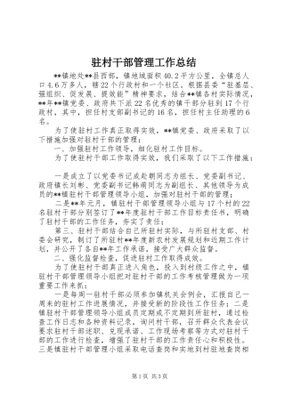 驻村干部管理工作总结