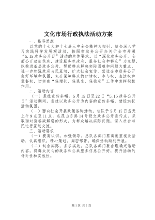 文化市场行政执法活动实施方案