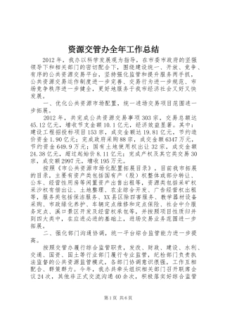 资源交管办全年工作总结