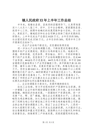 镇人民政府XX年上半年工作总结