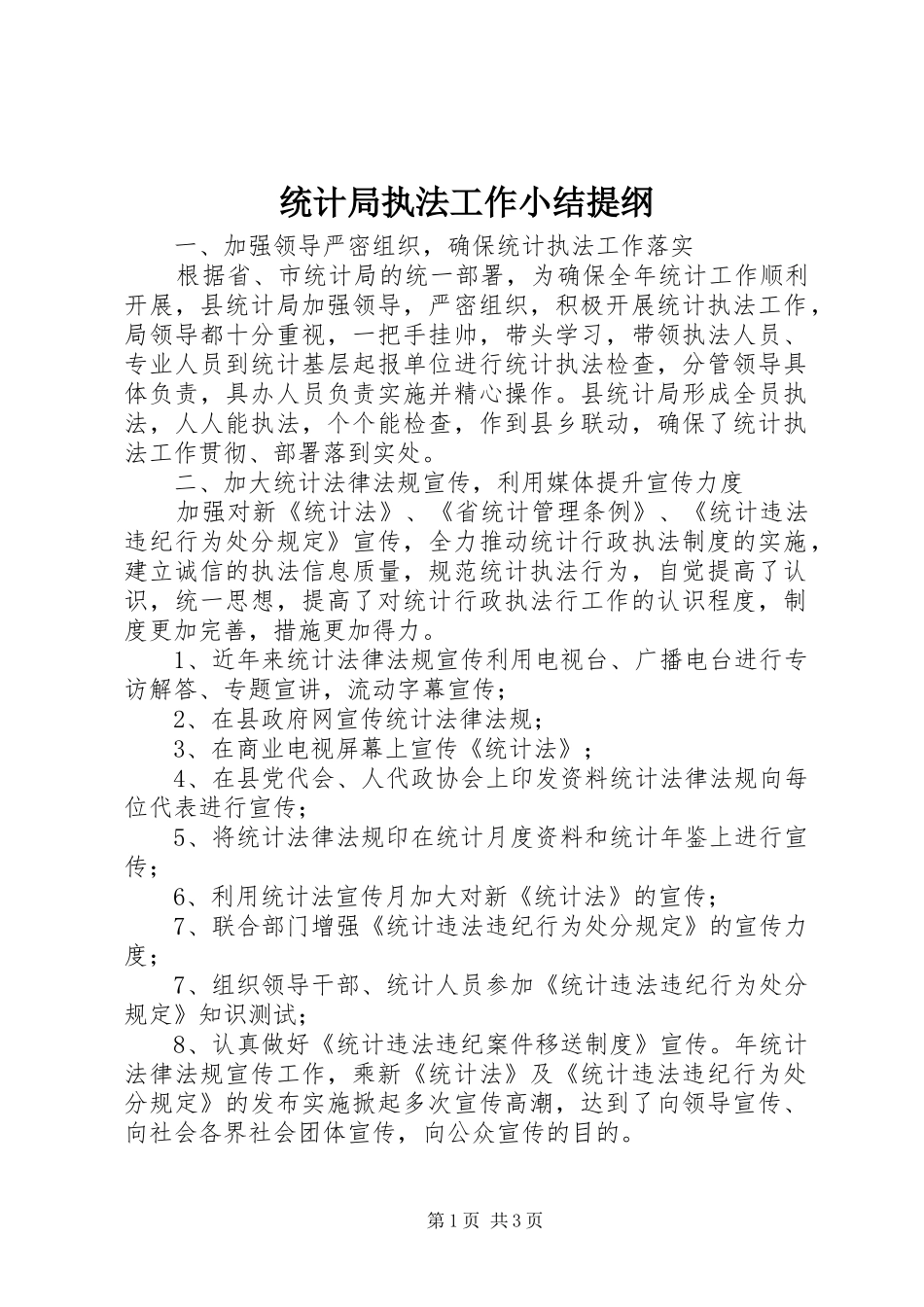 统计局执法工作小结提纲_第1页