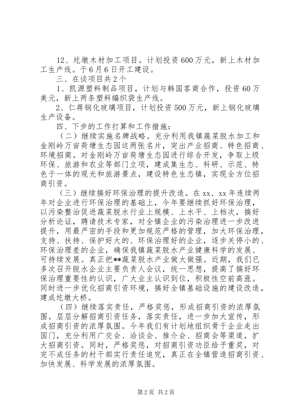 镇招商引资半年总结及下半年工作措施总结_第2页