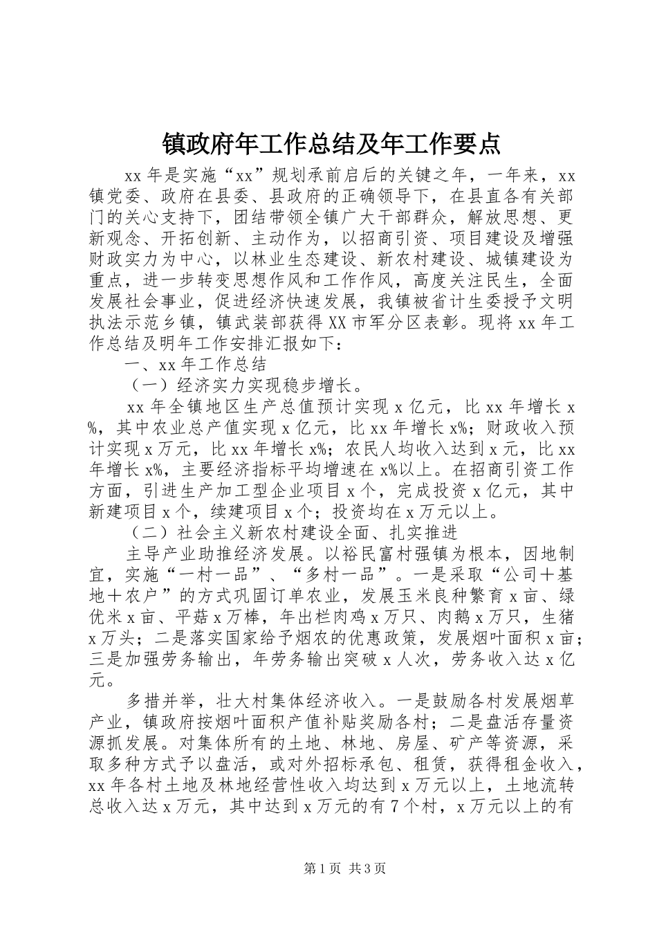 镇政府年工作总结及年工作要点_第1页
