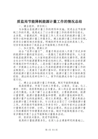 质监局节能降耗能源计量工作的情况总结