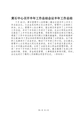 黄石中心召开半年工作总结会议半年工作总结