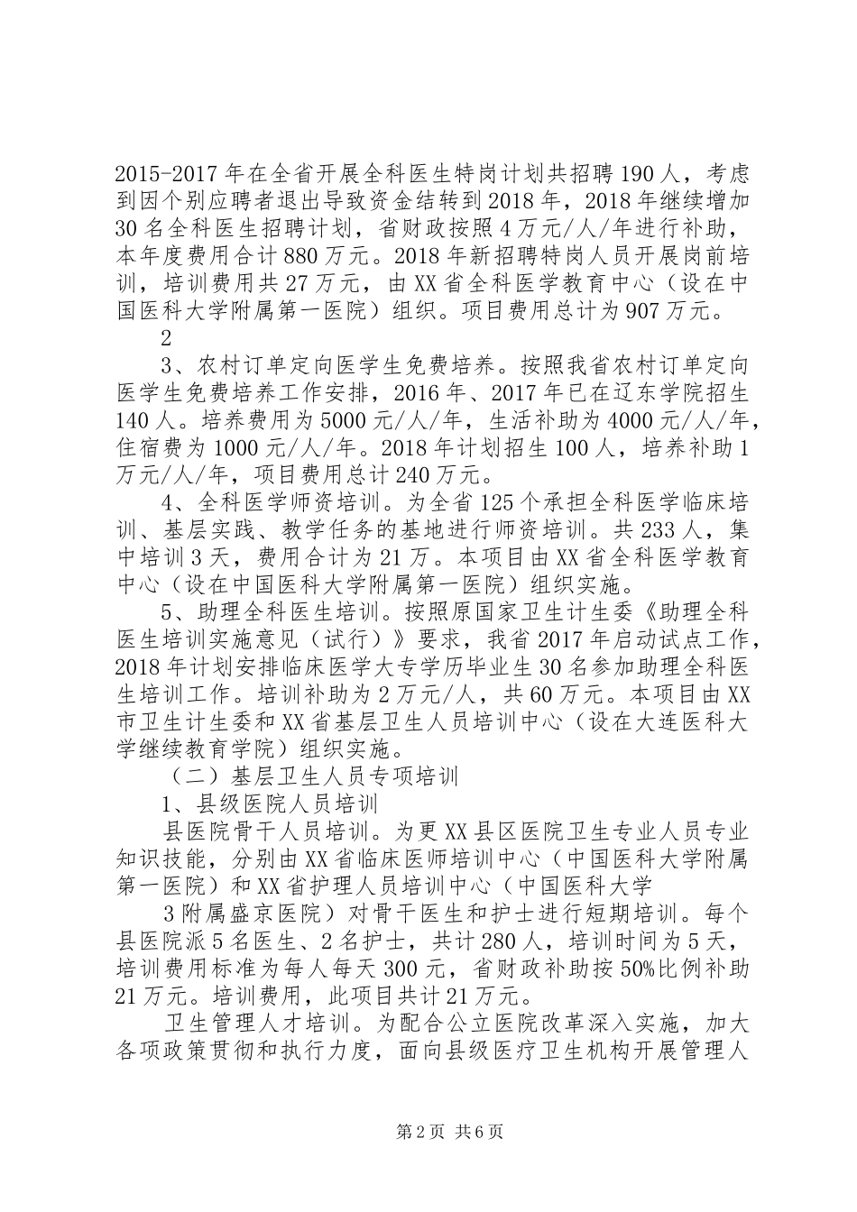XX年XX省基层卫生人员培训项目方案_第2页