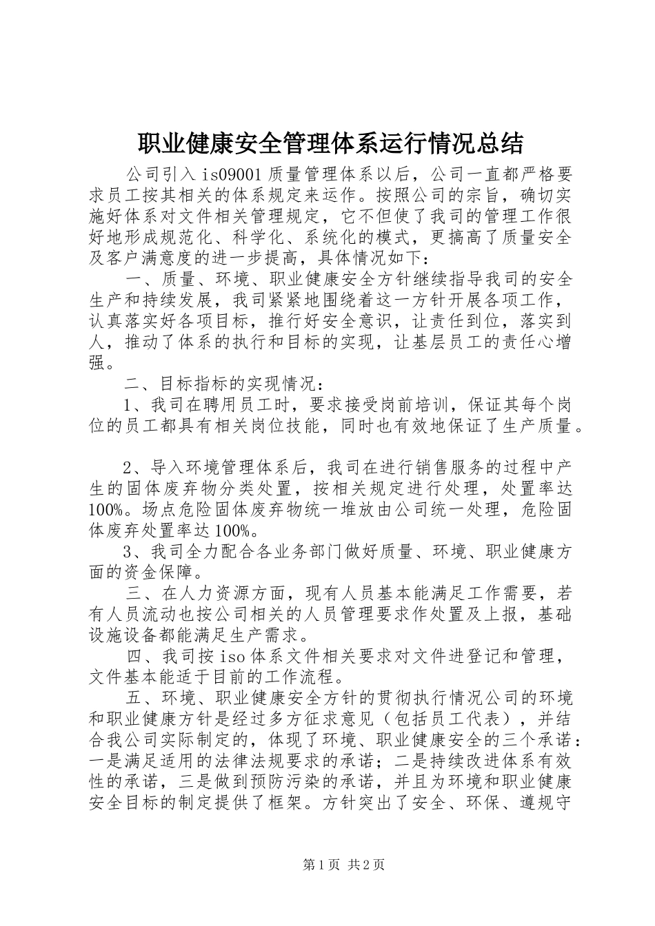 职业健康安全管理体系运行情况总结_第1页