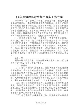 XX年乡镇秋冬计生集中服务工作实施方案
