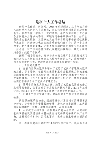 选矿个人工作总结