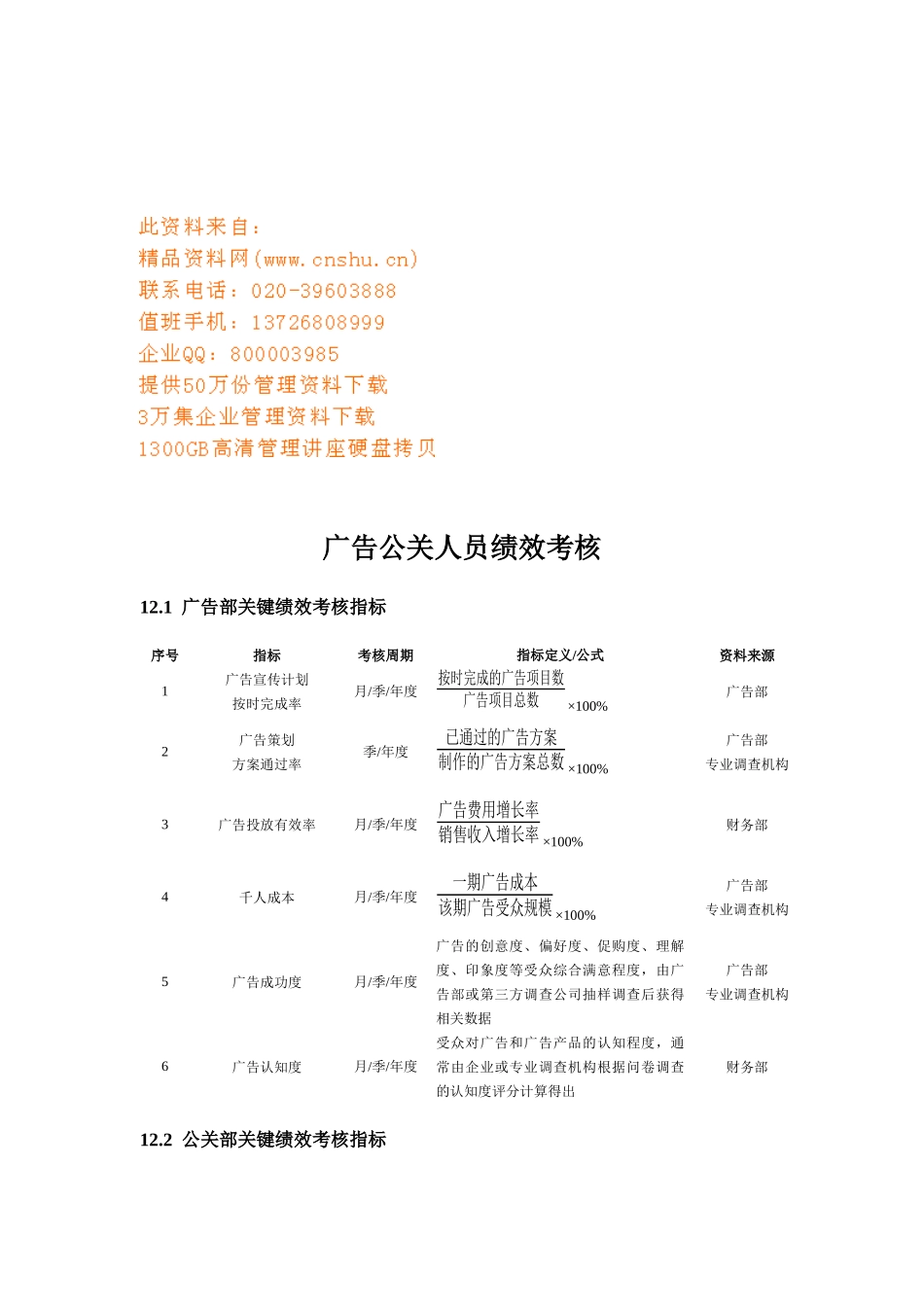 广告公关人员绩效考核指标_第1页