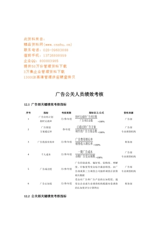 广告公关人员绩效考核指标