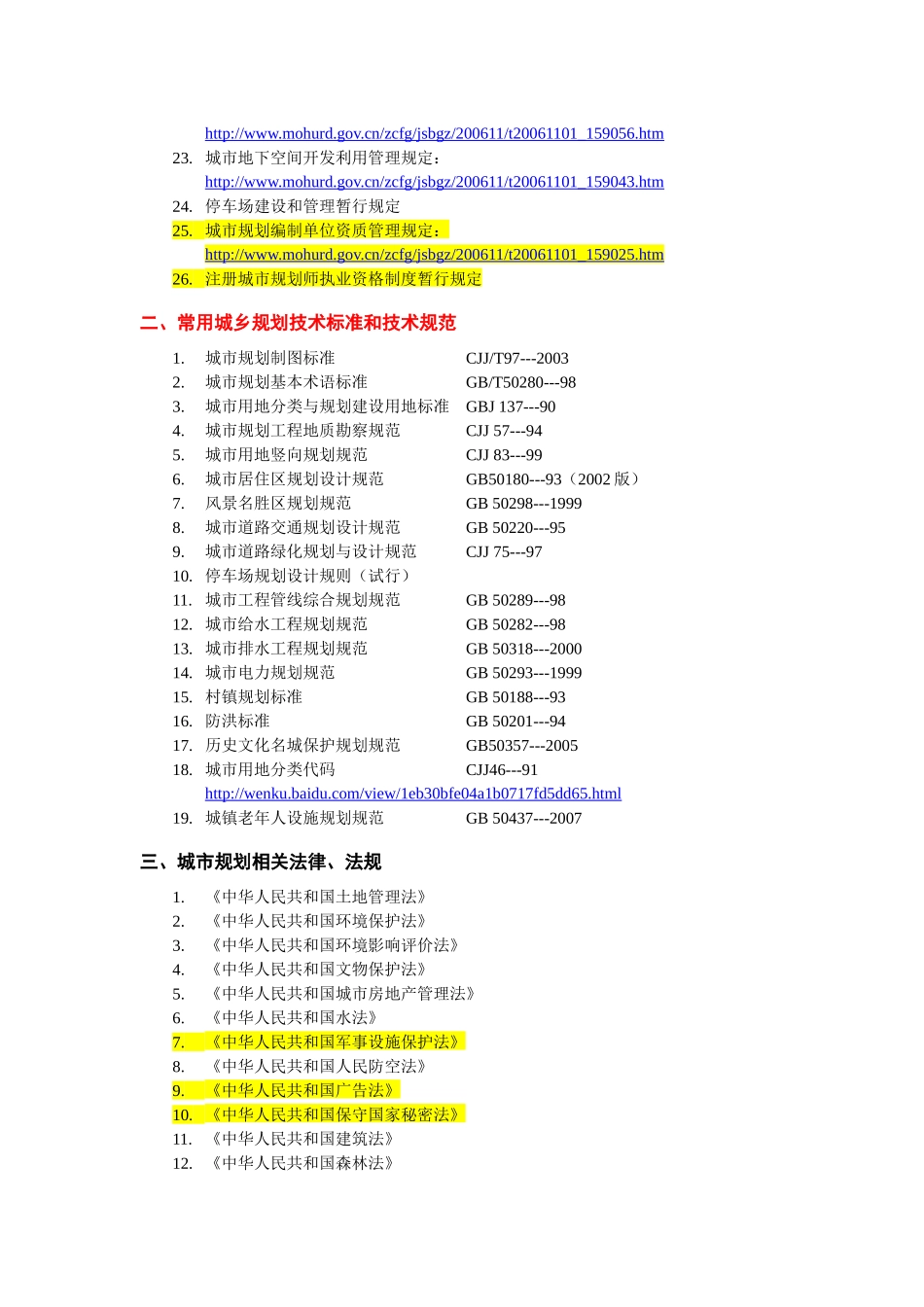 城市规划常用法律法规技术标准_第2页