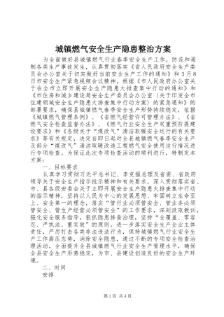 城镇燃气安全生产隐患整治实施方案