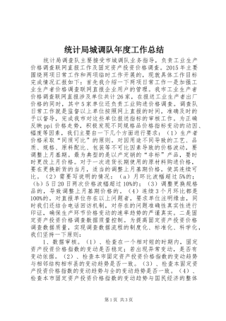 统计局城调队年度工作总结