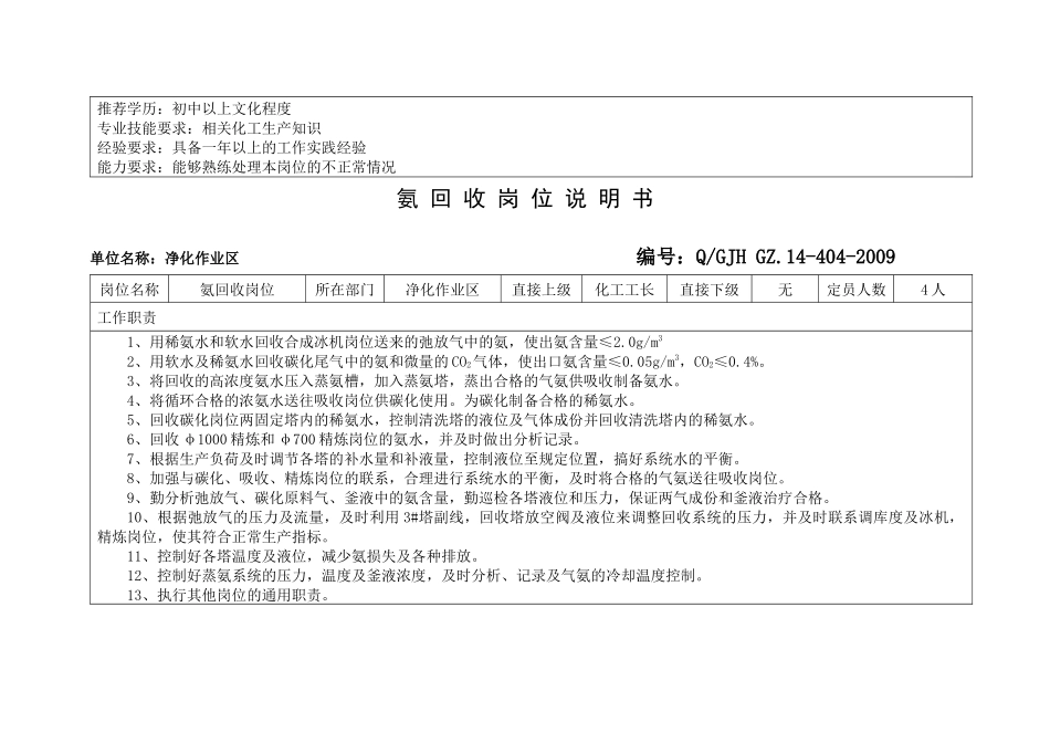 合成氨各岗位岗位说明书_第3页