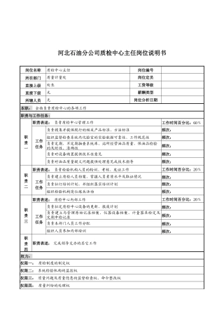 河北石油分公司质检中心主任岗位说明书