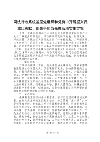 司法行政系统基层党组织和党员中开展振兴我城比贡献、创先争优当先锋活动方案