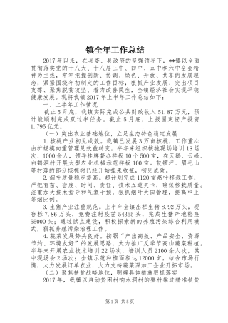 镇全年工作总结