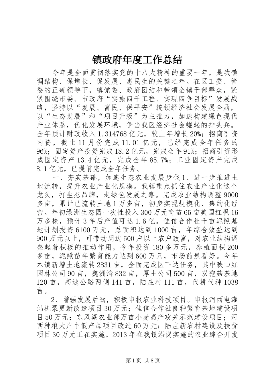镇政府年度工作总结_第1页