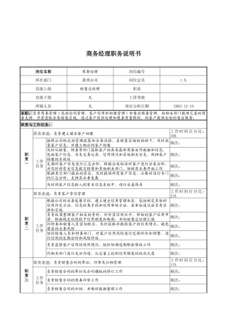 湖北新丰化纤公司商务经理职务说明书