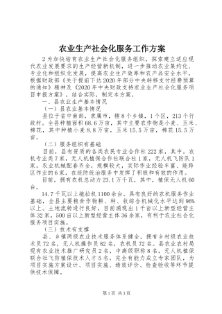 农业生产社会化服务工作方案