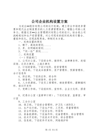 公司企业机构设置实施方案