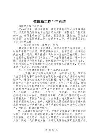 镇维稳工作半年总结